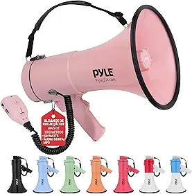 Megafone Pyle Alta Potência 50W Profissional, Sirene e Entrada Auxiliar, Microfone de Mão e Alça de Ombro, Alcance Longo 1200m