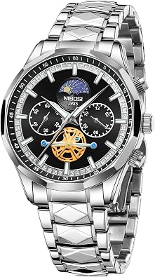 NIBOSI Mens Analog Chronograph Watch, Multifunction Moon Phase Display