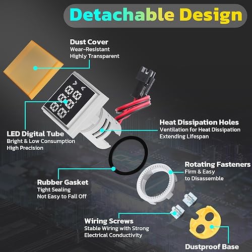 Vista 15 de DROK Medidor de voltaje de CA 500V, 3 unids AC 60-500V 110v 220v Monitor de voltaje digital más grande pantalla LED voltímetro detector de voltios