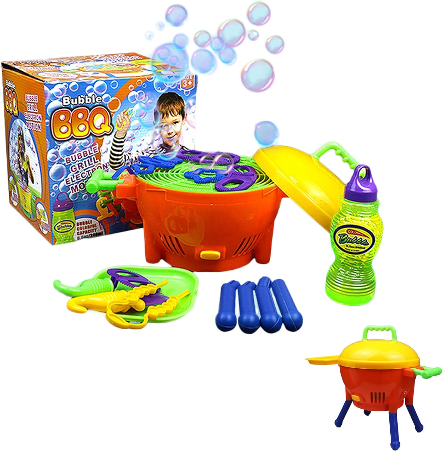 Interactive Bubble Grill Toy for Toddlers 1-3, Grill Bubble Machine with Realistic Lights & Sound, Portable Outdoor Party Toy, Pro-Grade Bubble Grill for Kids Summer Backyard Play