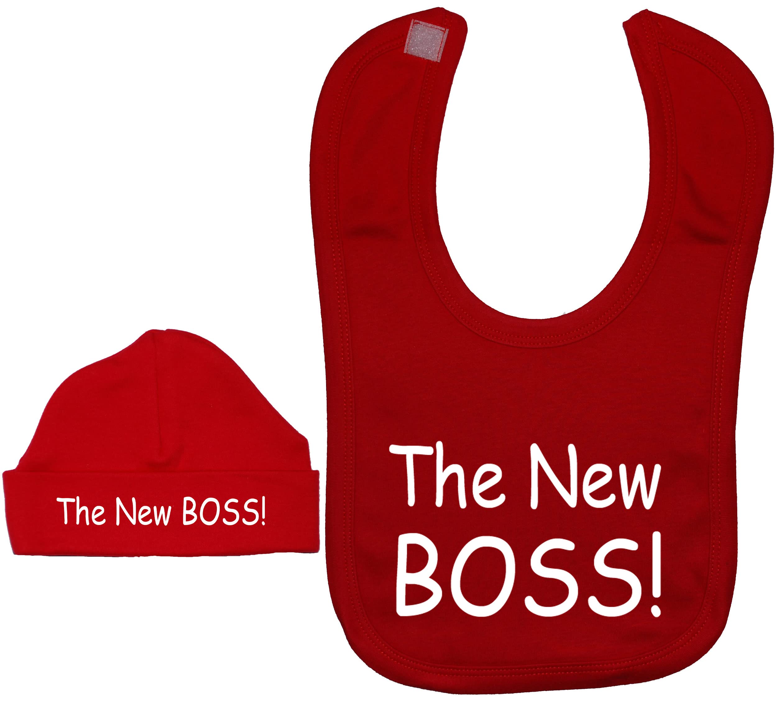 The New Boss Baby Feeding Bib & Matching Beanie Hat/Cap - 6-12 Months - Red