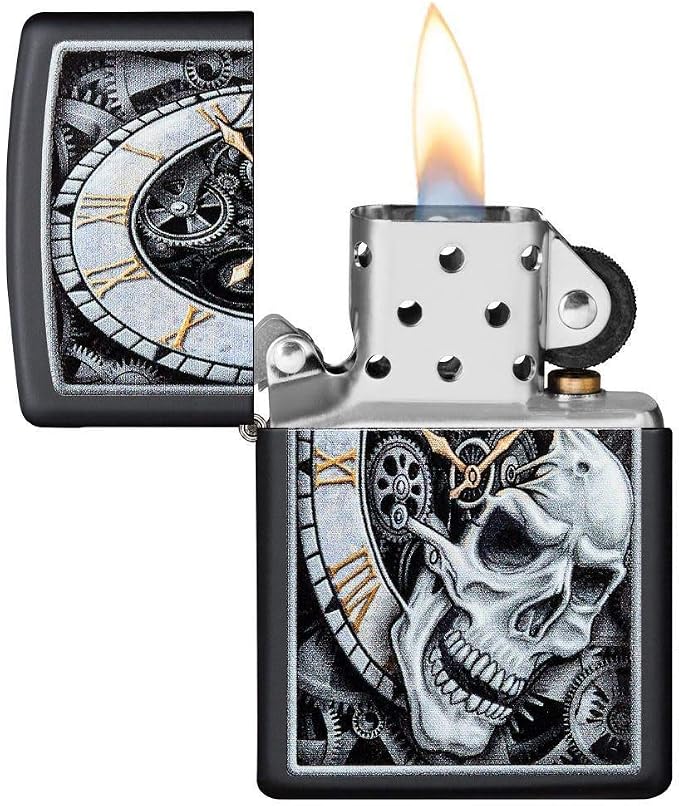 Encendedor Zippo Skull Clock Design Black Matte miniatura 3