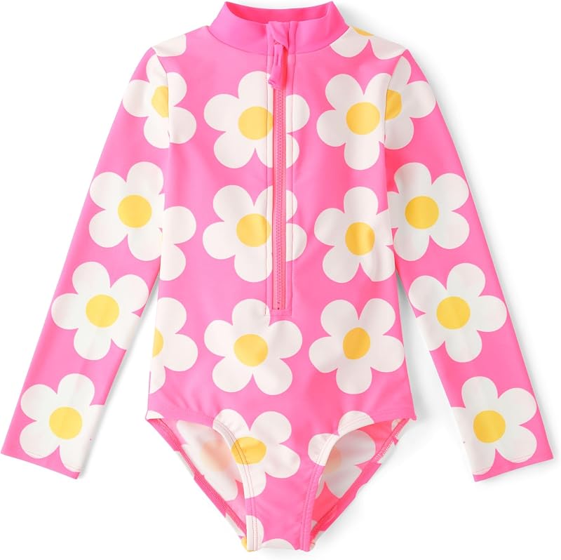 Girls and Toddler Long Sleeve Rashguard One Piece Swimsuit