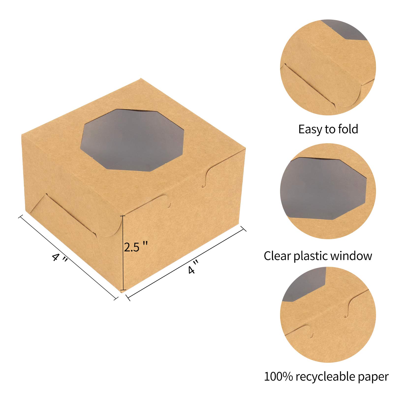 Produktbild von Weekgrat 40er-Pack Bäckerei-Boxen Mit Fenster – 10,2x10,2x6,3 Cm, Für Kekse, Cupcakes, Süßigkeiten, In Pastellfarben, Mit Anhängern & Seilen