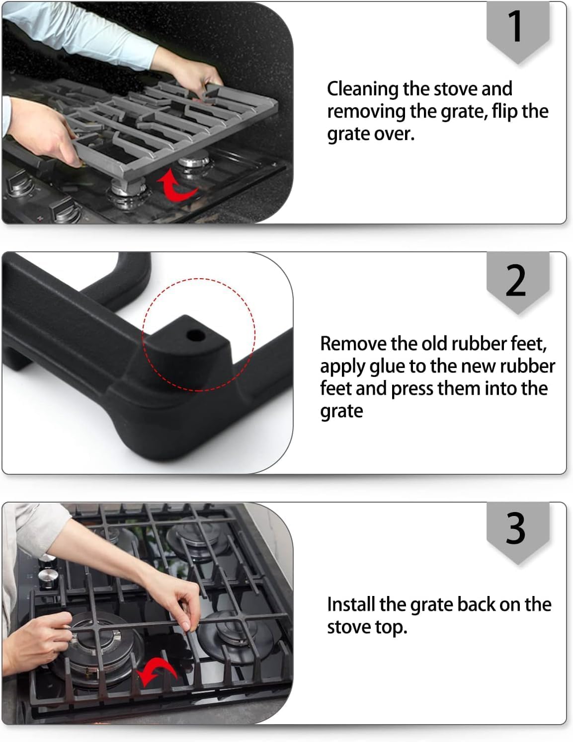 5304475129 16 PCS Grate Rubber Feet Replacement Parts 1554616 316267400 AH2373826 AP4499988 For Frigidaire Gas Stove Grate Rubber Feet Gas Range Parts FFGF3052TSA Oven Top Grate