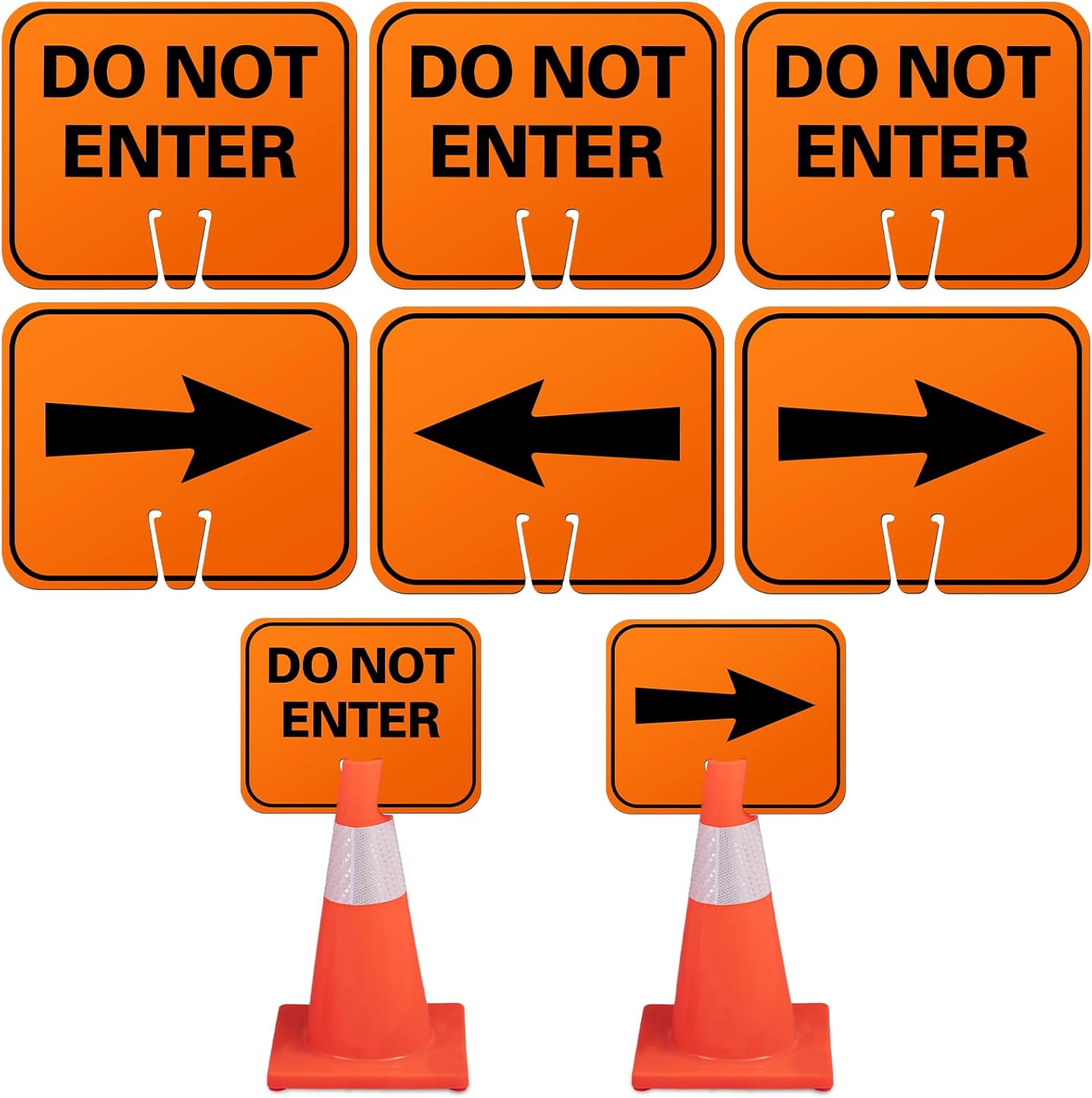 Geetery 6 Pcs Traffic Cone Arrow Signs 10.4"x 12.6" Reversible Orange Road Signs Bulk Road Closed Cone Top Traffic Warning Directional Left Right Arrows Sign for Outdoor Construction (Detour)