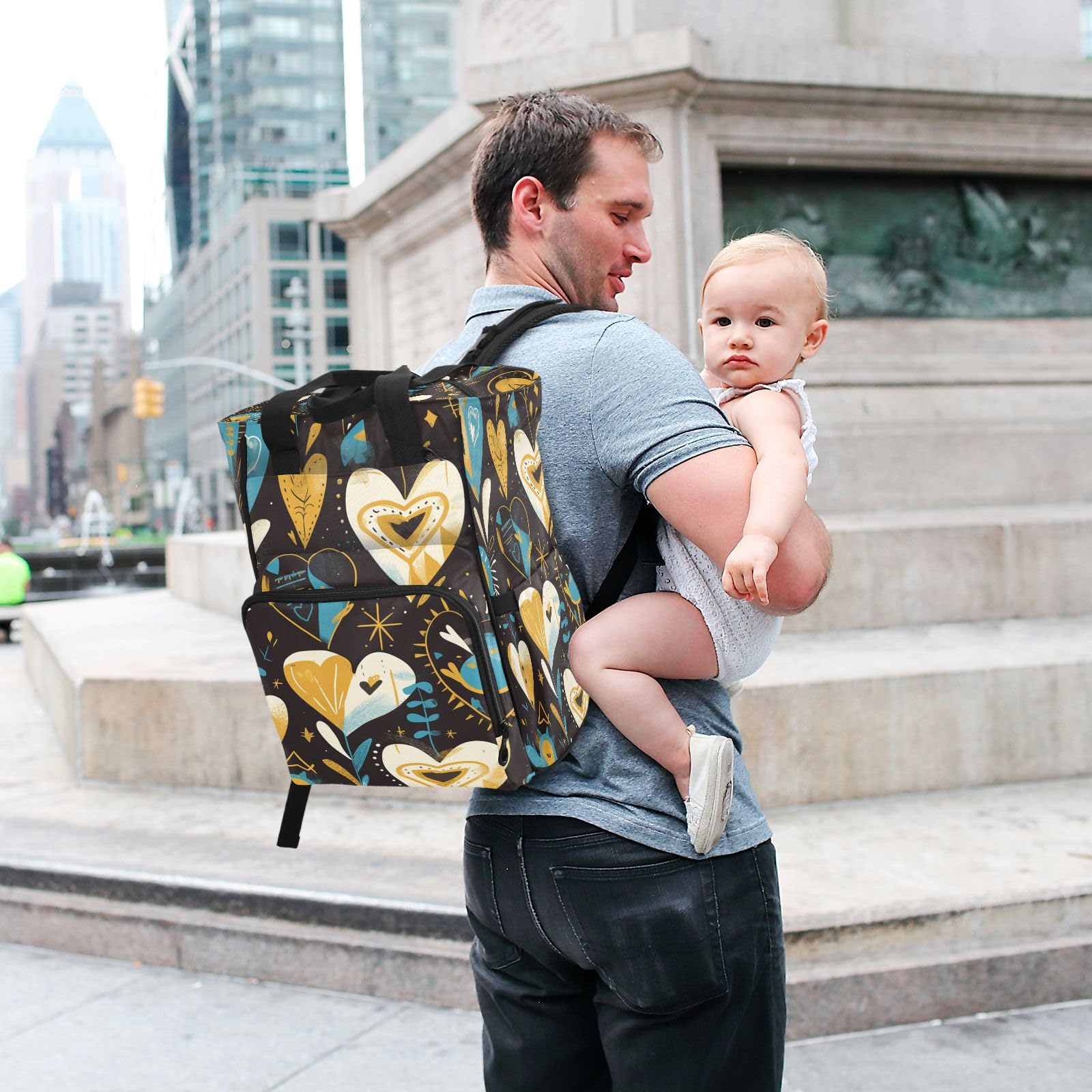 Corazones Azules Dorados Estrellas Bolsa de Pañales Mochila de Viaje Gran Capacidad Bolsas para Mamá Papá Mujeres Niñas