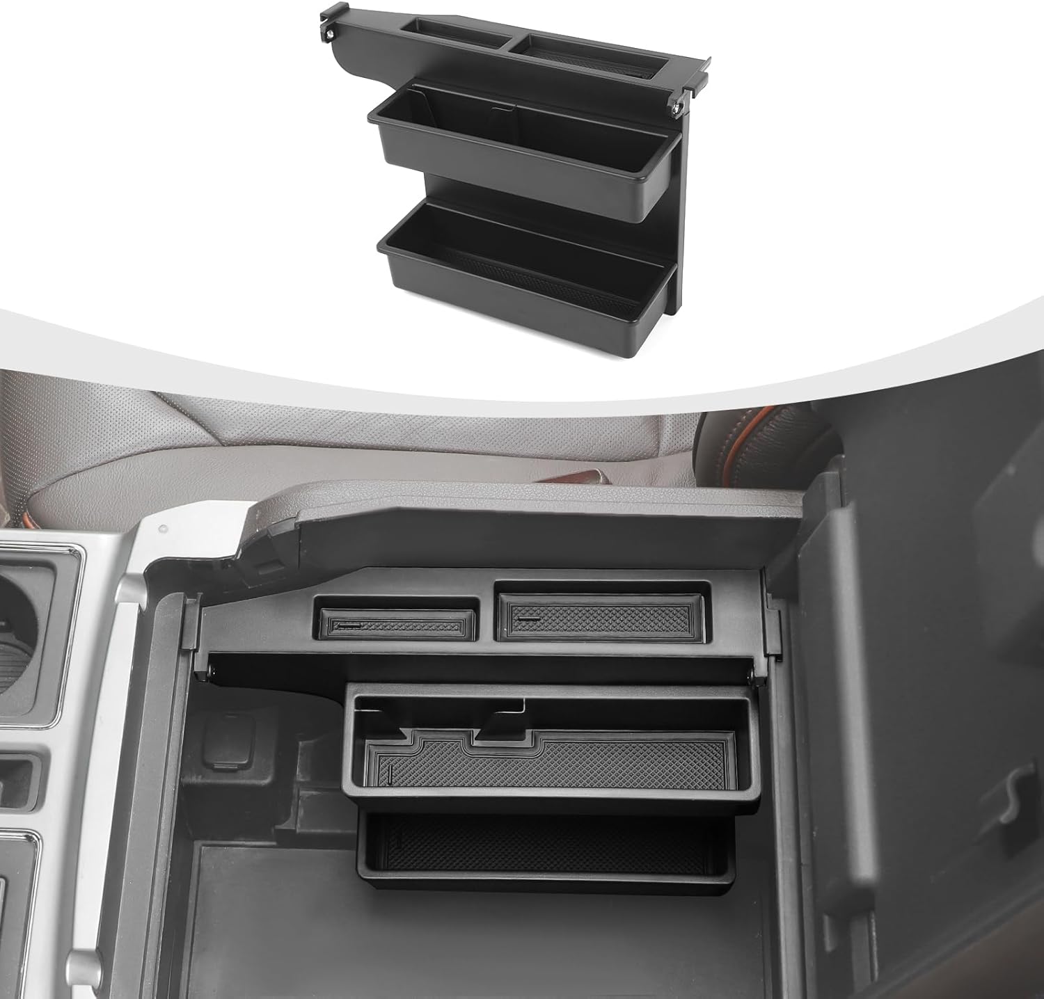 Center Console Organizer Tray Compatible with Ford F150/F250/F350/F450 2015-2025, Middle Console Armrest Insert Storage Box
