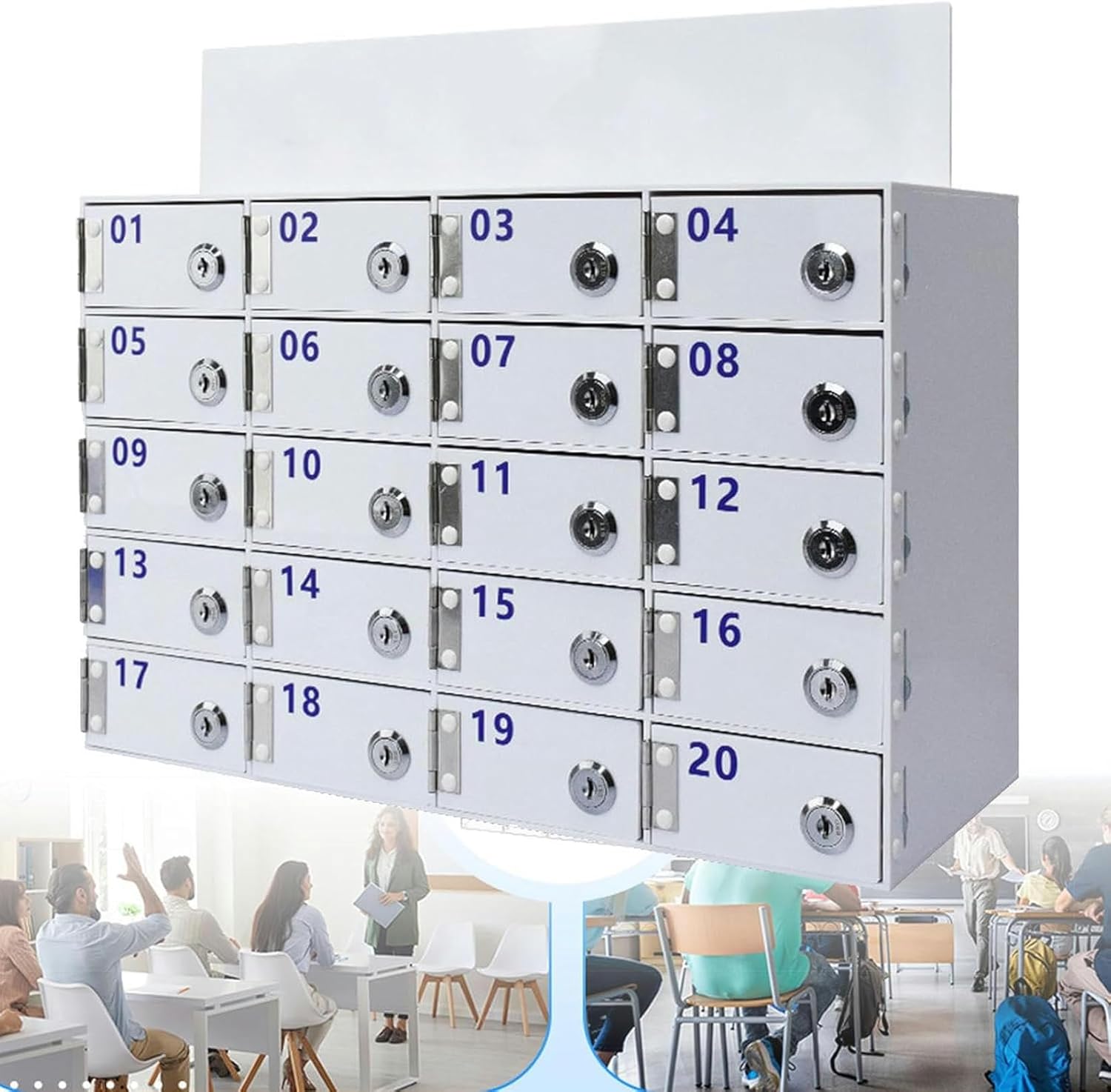 Mobile Phone Storage Box Transparent Acrylic Mobile Phone Security Locker with Key,Wall-Mounted Acrylic Cell Phone Locker Cabinet - Secure 20-Slot Storage Box with Lock & Keys for Classroom