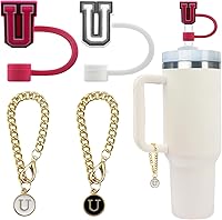 Vista 8 de Velaco 4 PCS Initial Letter Charm Accessories and Straw Cover Pack- Chains with Initial Letter for Stanley 20 30 40 oz Tumbler with Handle