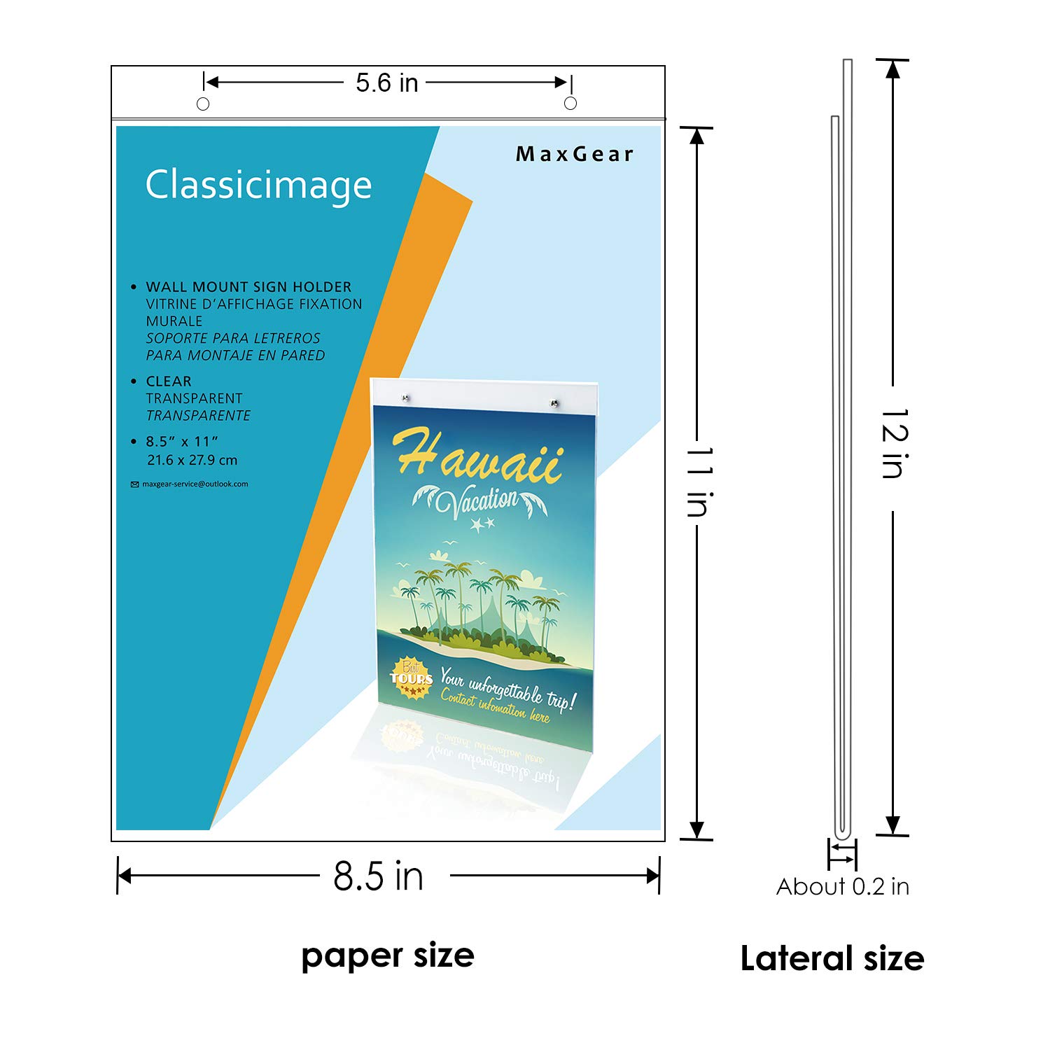 MaxGear Acrylic Sign Holder 8.5 x 11 inches Clear Wall Mount Frame