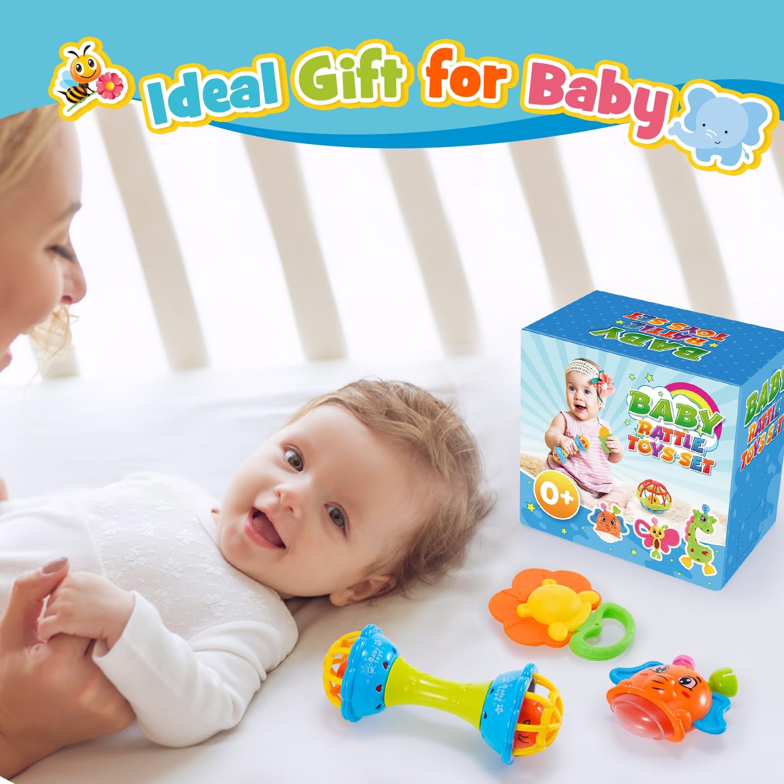 Hochet Bebe 0 3 6 9 Mois, Jouet Bebe 0 3 6 Mois Jeux Eveil Bebe 0 3 6 Mois Jouet Dentition Bébé Cadeau 0-6 Mois Fille Garçon Jeux Bebe 0-9 Mois Jouet Nouveau Né Garçon Fille Montessori Jeux