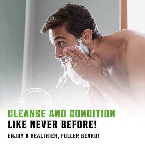 Vista 6 de Best Deal Juego de acondicionador para barba con aceite de argán y jojoba, suaviza y fortalece: menta natural y aroma a eucalipto, champú para barba