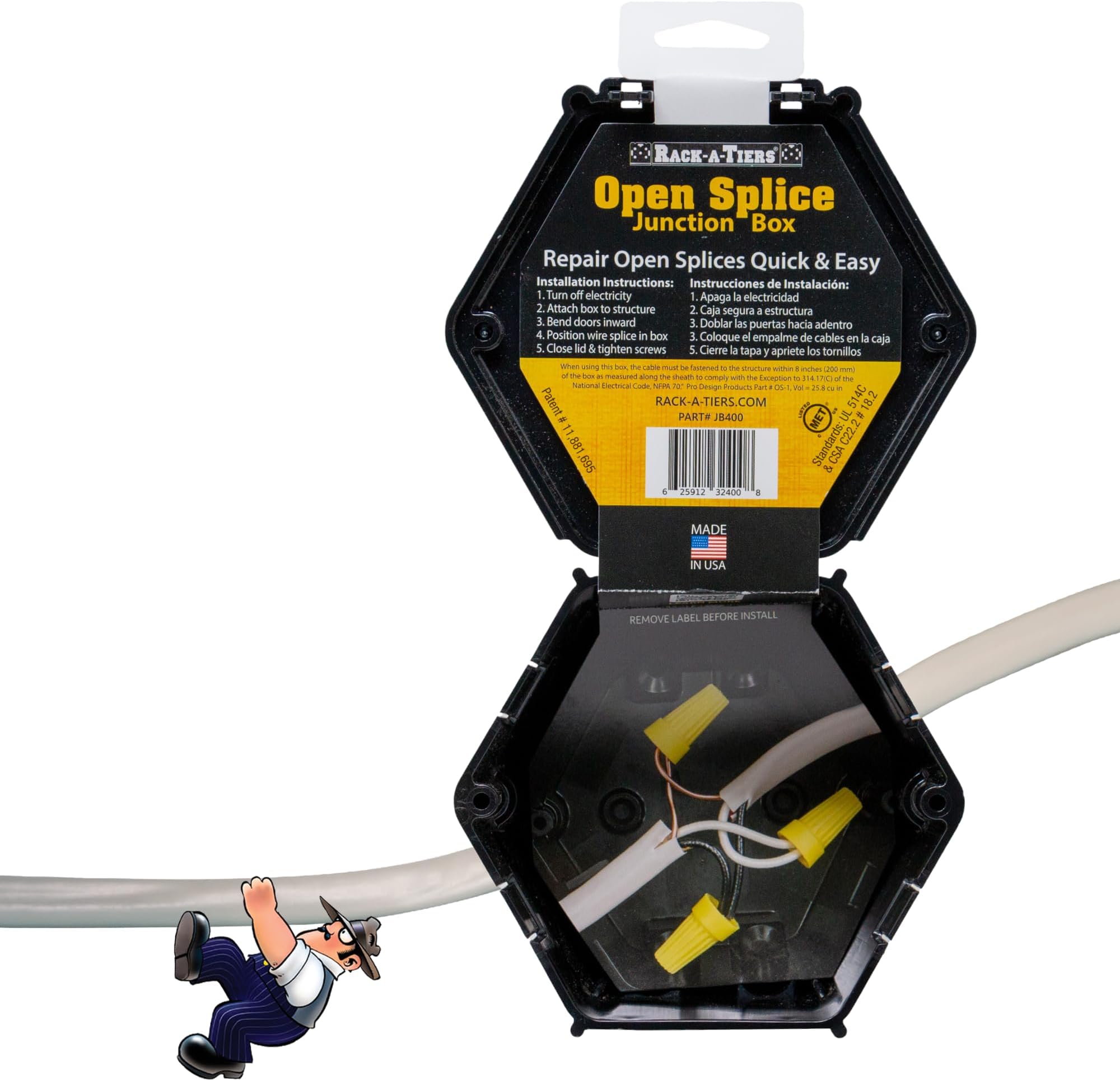 Open Splice Junction Box (Single) (UL Listed) Repair Open Splices, 5 Second Installation, Electrical Junction Box (JB400)