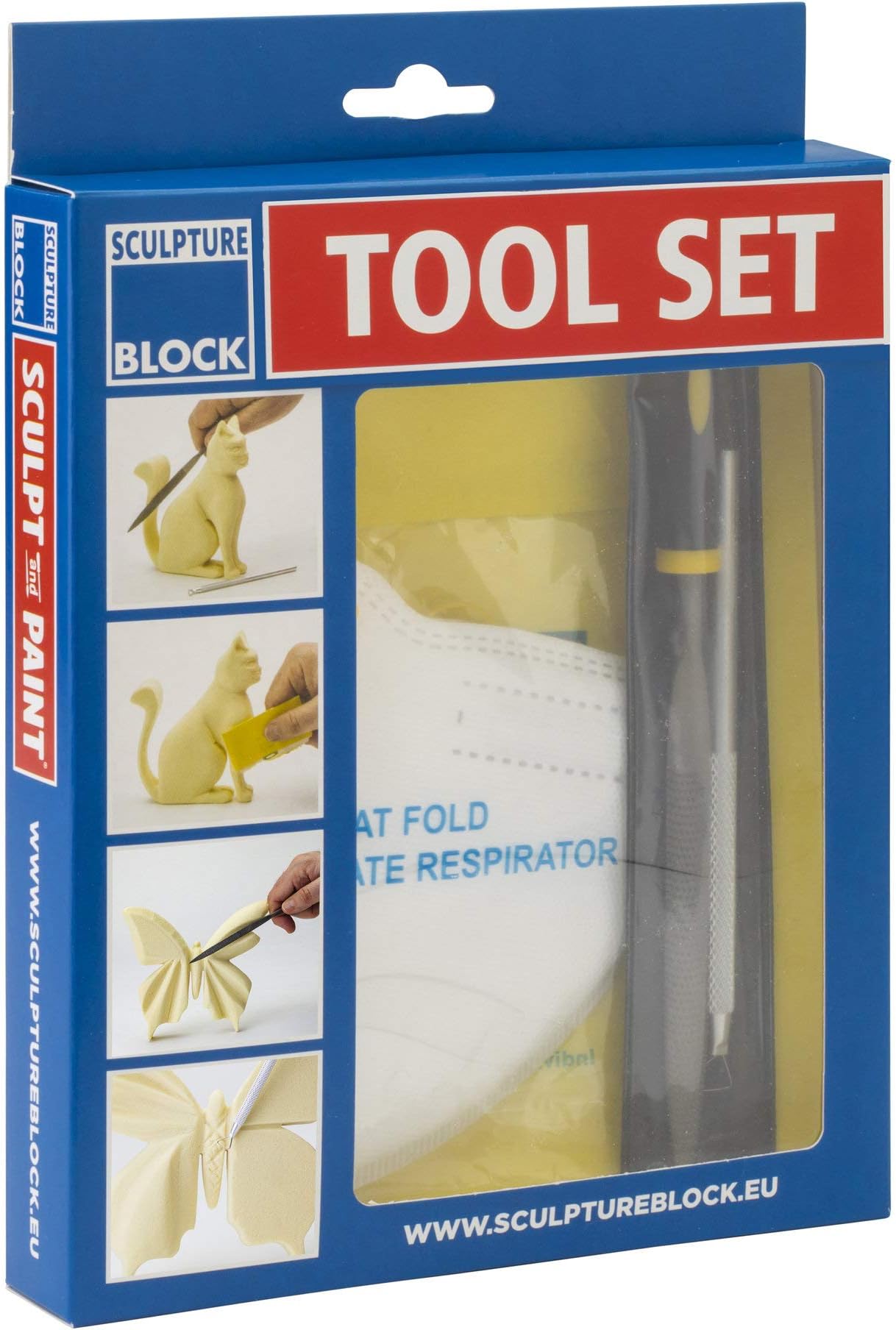 Sculpture Block 10006845 Sculpture Block Starter Tool Set, Sandpaper, Half Round File, Scraper and Dust Filter Mask in Starter Set