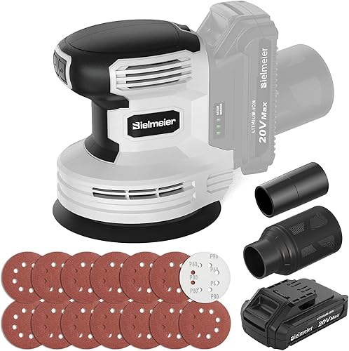 Kit de lijadora orbital aleatoria inalámbrica de 20 V con accesorio de vacío, batería de 2.0 Ah, lijadora manual eléctrica de 6 velocidades