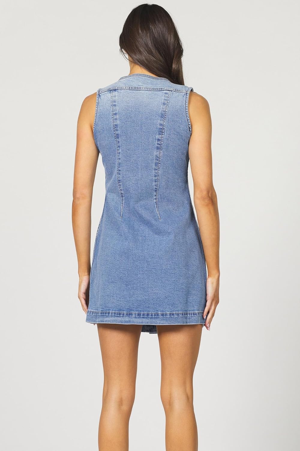 DEAR JOHN Sabrina Denim Dress Sleeveless Mini Classic Fit Stretch Zip Back Casual Outfit - Image 5