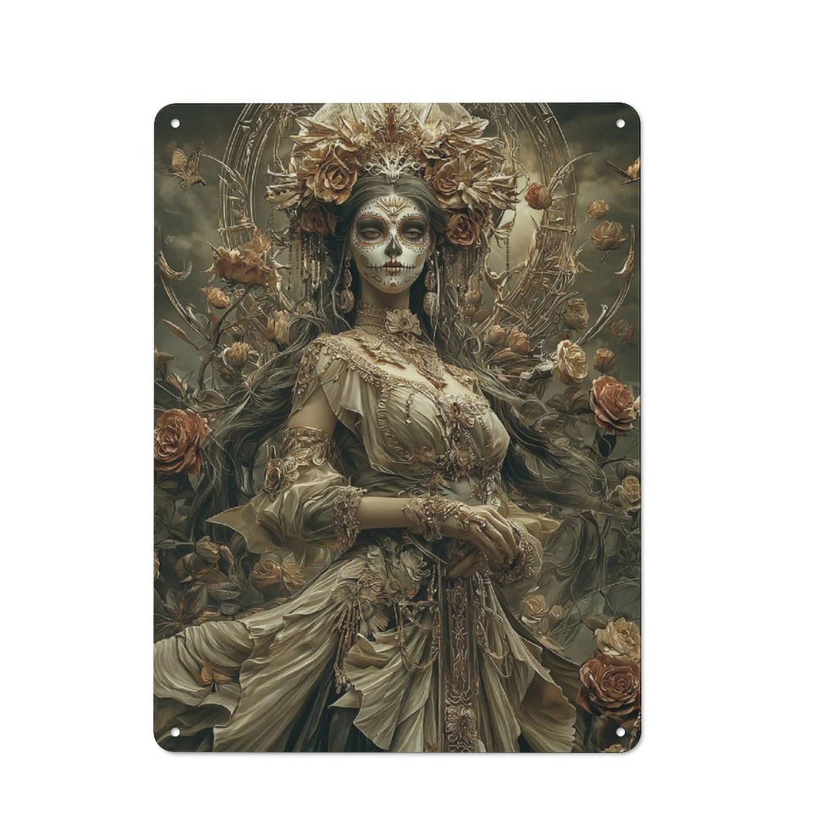 Junmoney Skull Queen's Elegance Rustic Tin Wall Plaque 40X30cm For Guest Room Or Hallway, For Garage, Workshop And Man Cave Decoration