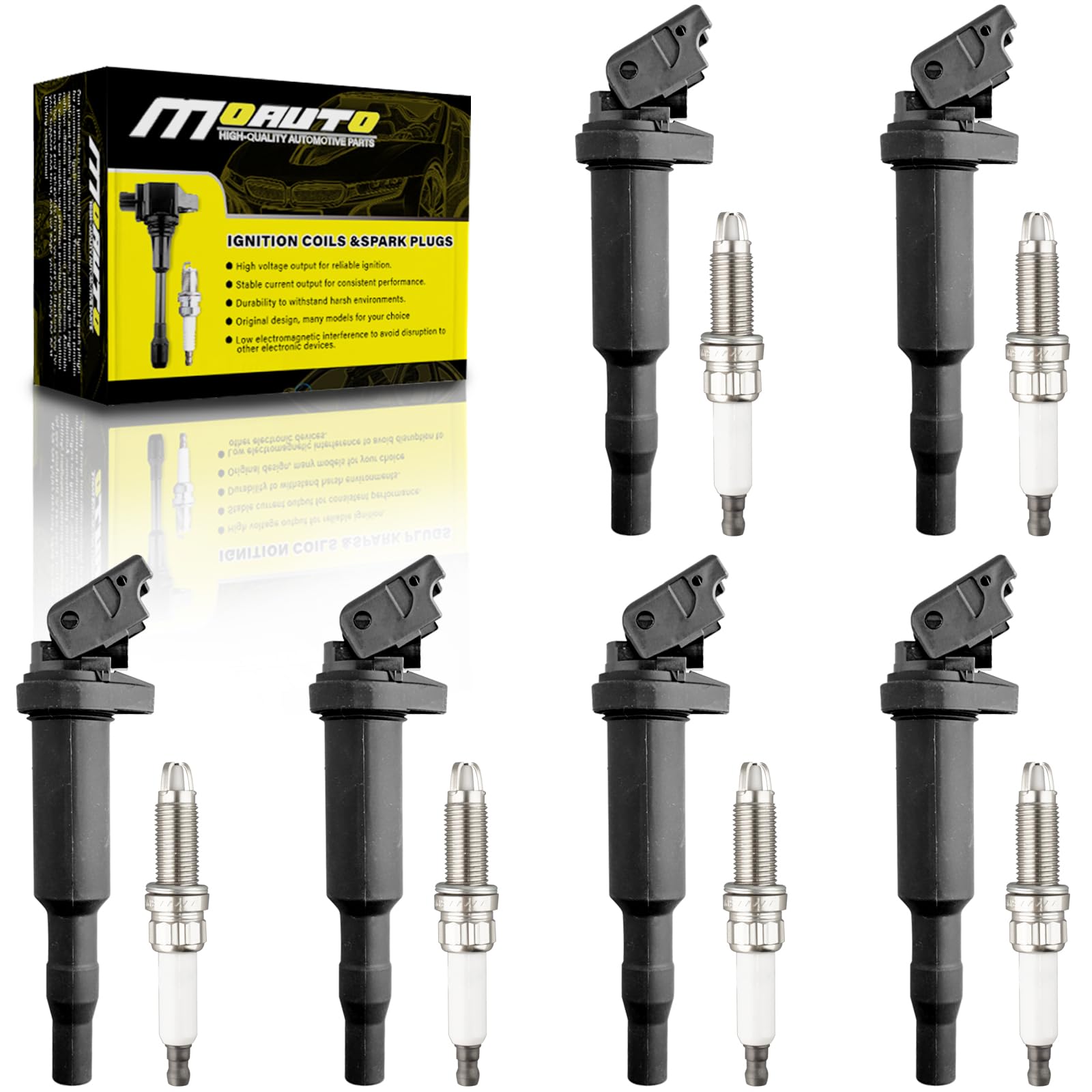 Photo 1 of MOAUTO Set of 6 Ignition Coils Pack UF522 & 6 PCS Iridium Spark Plugs Compatible with BMW E60 E90 E92 E93 135i 335i 535i - 3.0L L6
