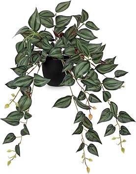 Fake Plants Artificial Potted Plants 20 Inch Faux Peperomia Ivy Vine Plant Hanging Plant for Home Office Desk Shelf Indoor Outdoor Decor