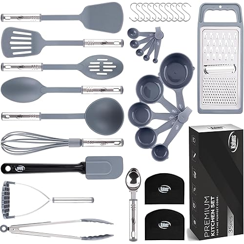 Kitchen Utensils Set 35 PCS Cooking Utensils Set, Nonstick and Heat Resistant Nylon Stainless Steel Silicone Spatula Set - Kitchen Gadgets Home Essentials Kitchen Accessories, Apartment Must Haves