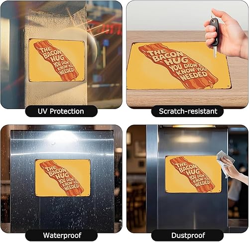 Miniatura 5 de Cartel de metal retro con texto en inglés The Bacon Hug You Didnt Know You Needed para garaje, hombre, cueva, baño, dormitorio, granja, inspirador,