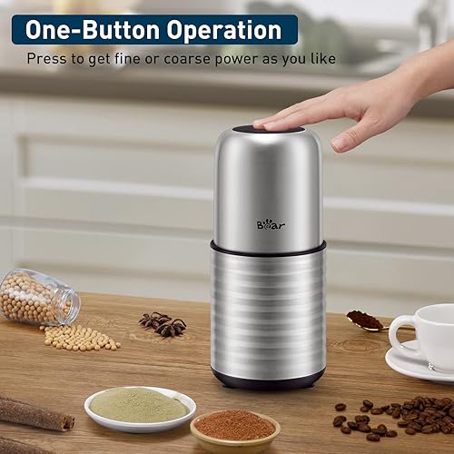 Miniatura 6 de Molinillo eléctrico Bear potente molinillo de 300 W con taza extraíble de 705oz para especias polen y granos de café con cepillo de limpieza