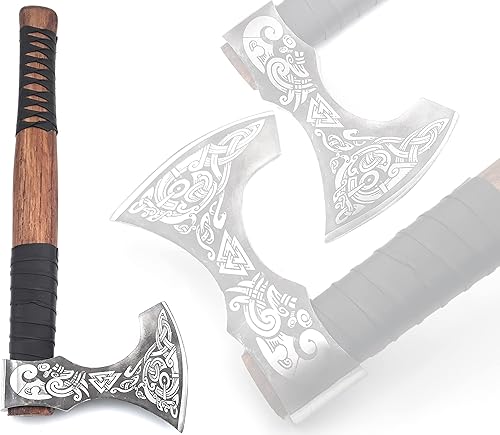 Miniatura 2 de Hacha Vikinga  Mango de Palisandro de 19 Pulgadas con Funda de Cuero, Hachas de Lanzamiento y Tomahawks, Hacha para Dividir Madera, Bushcraft -