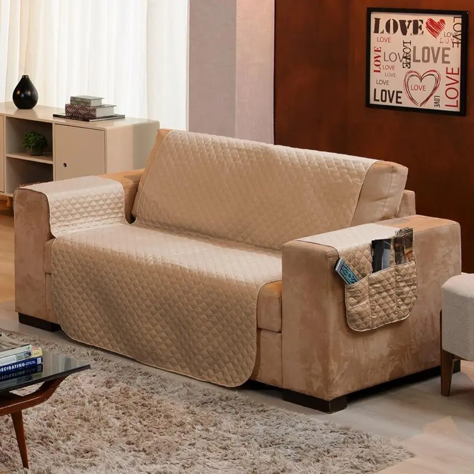 Protetor de Sofá 2 Lugares - Prático, Macio e Lavável, Ideal para Casas com Pets e Crianças – Ótimo Custo-Benefício – FV Enxovais (Avelã, 2 Lugares)