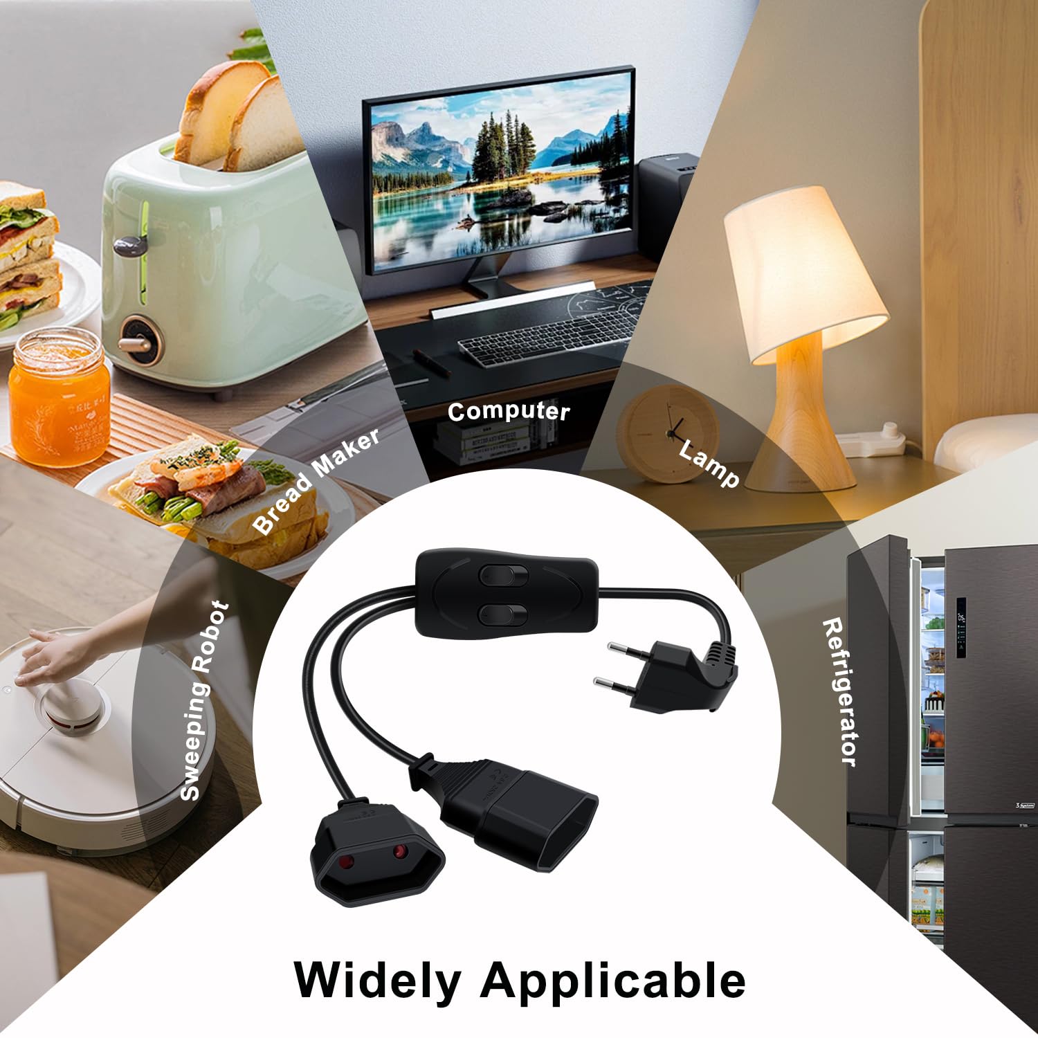 HuaLiSi Câble D'extension Euro 3 En 1 Rallonge 3 Prise Euro Coudée