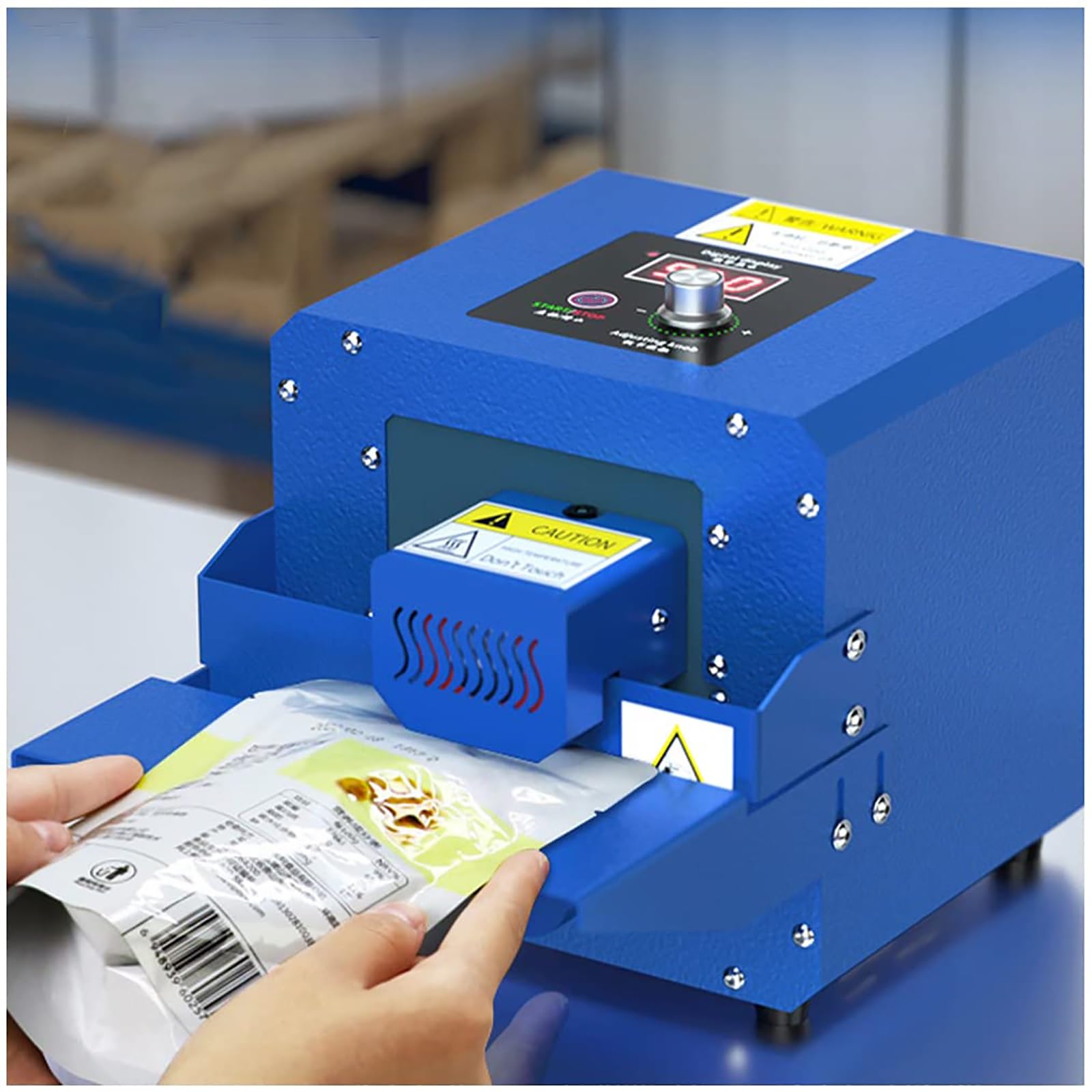 Macchina di sigillamento continuo, Sigillatrice automatica di calore del sacchetto di plastica, Sigillante a nastro in acciaio inossidabile per sacchetti e film in PVC, Potenza 300W
