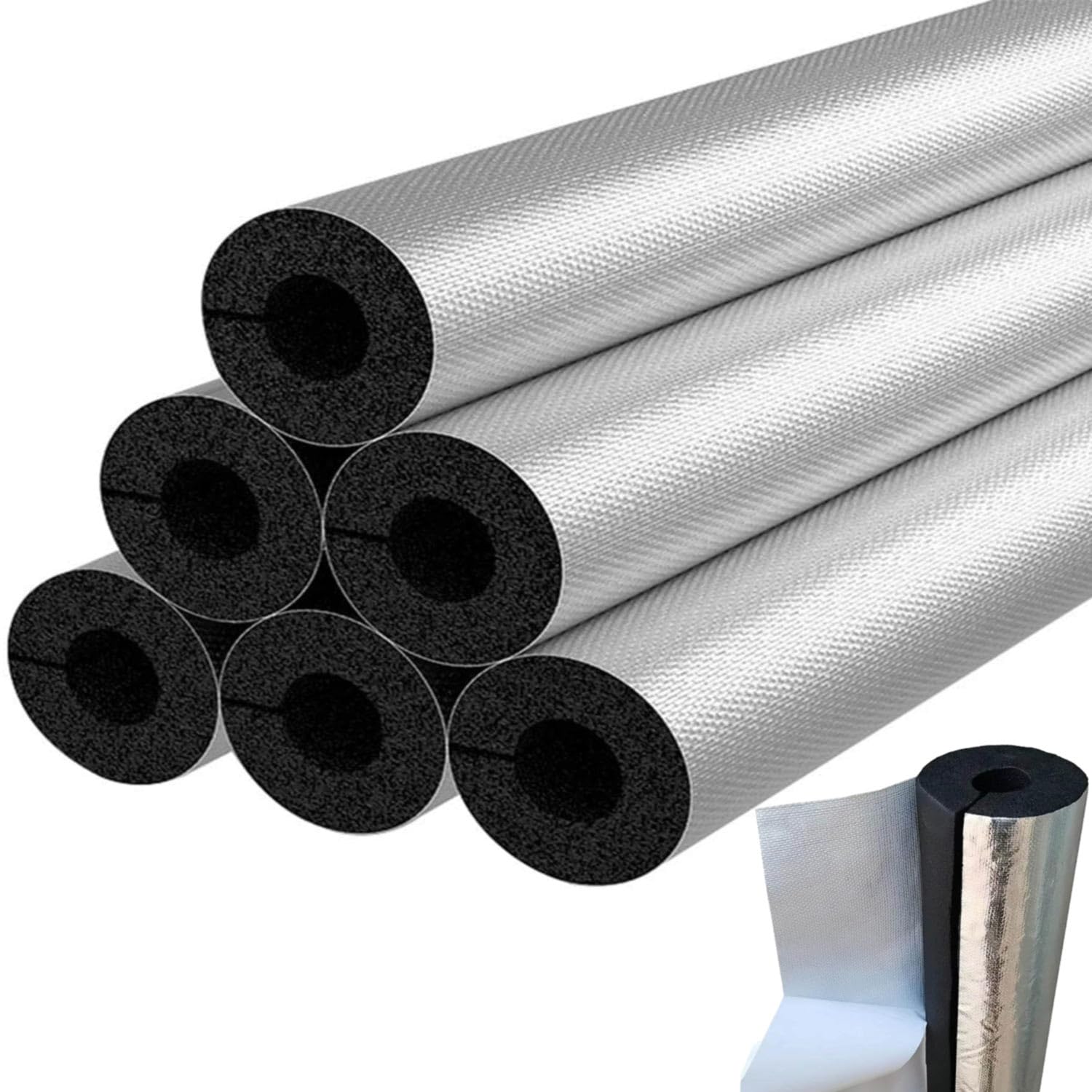 Tubo de Espuma, Fundas de Aislamiento Térmico para Tuberías Exteriores, Coquilla Aislante de Papel de Aluminio Autoadhesivo, Aislamiento para Tubos de Agua (ID) 159mm x (T) 20mm x (L) 0.9m