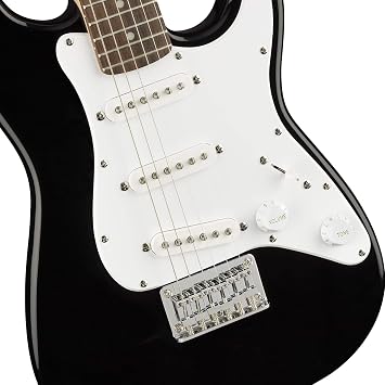 Fender Squier 3/4 Size Kids Mini Strat Electric Guitar Learn-to-Play Bundle w/ Amp, Cable, Tuner, Strap, Picks, Fender Play Online Lessons, and Austin Bazaar Instructional DVD - Black