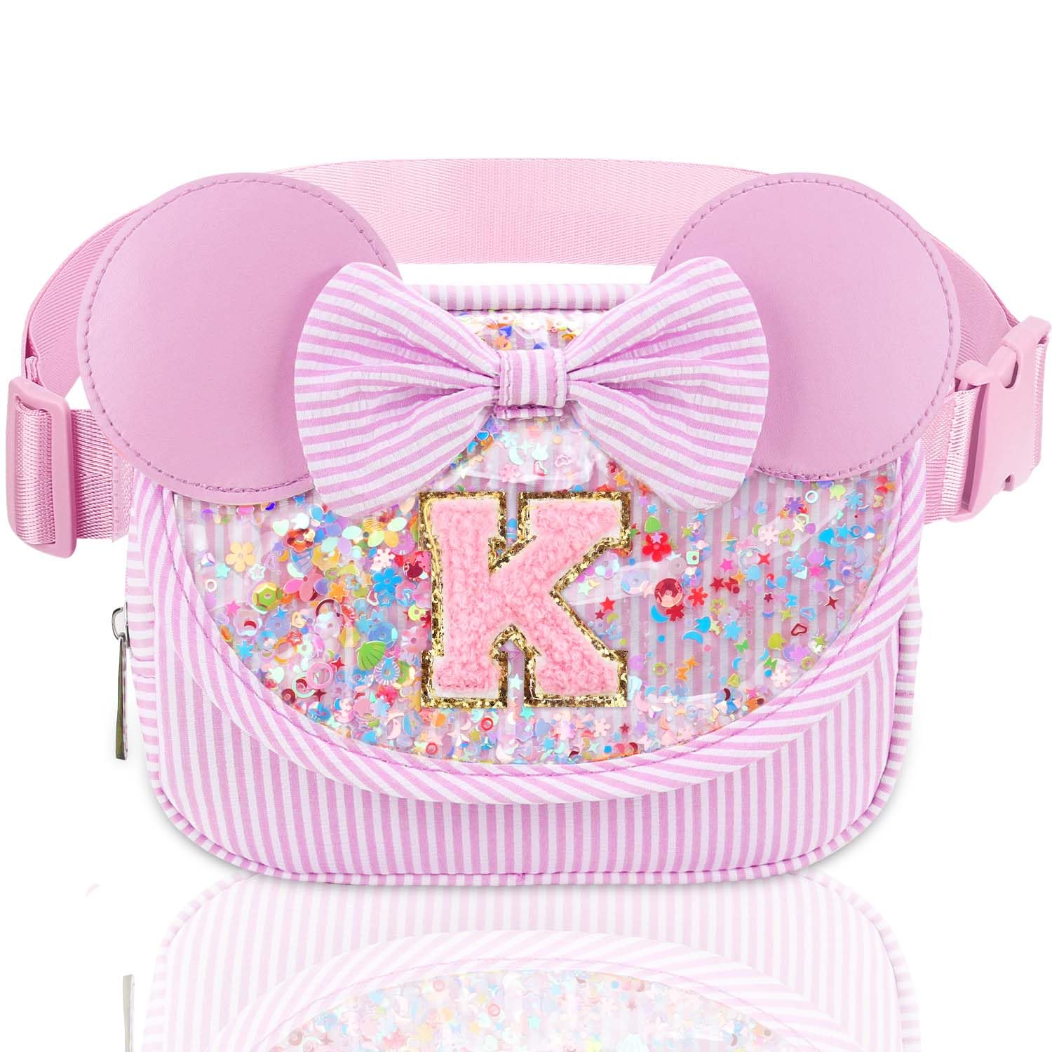 Initial Fanny Pack for Girls - Belt Bag for Teens Kid Teen Girl Kid Birthday Gift Stripe Pink K