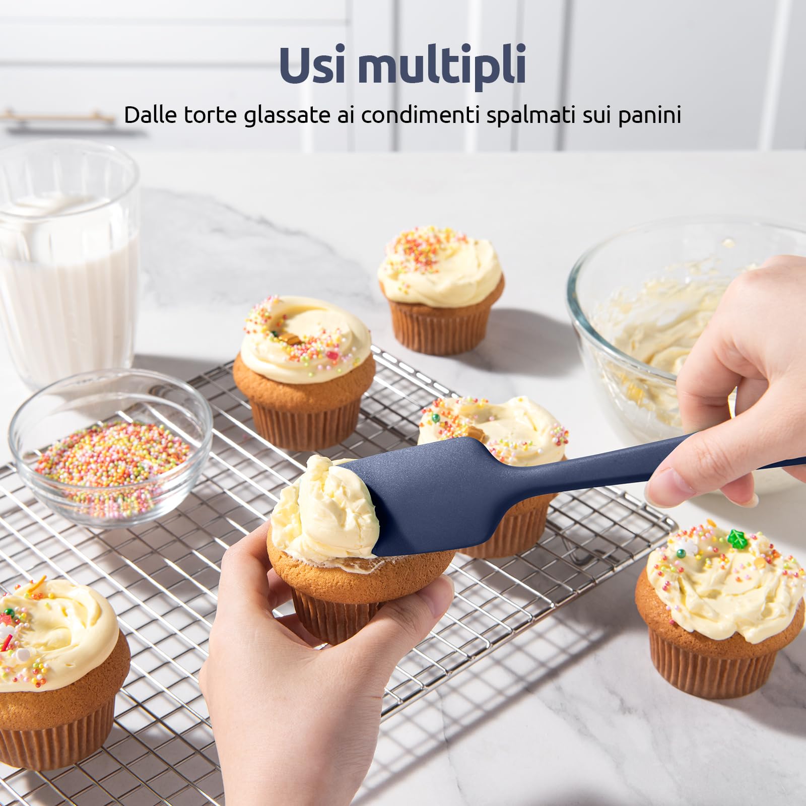 Spatole Silicone Set di 3: U-Taste 315℃ Resistente al Calore, Gomma Flessibile senza BPA Cucchiaio Leccapentola, Raschietto per Pentole Antiaderenti per Cucina Cottura Miscelazione (Blu Notte)