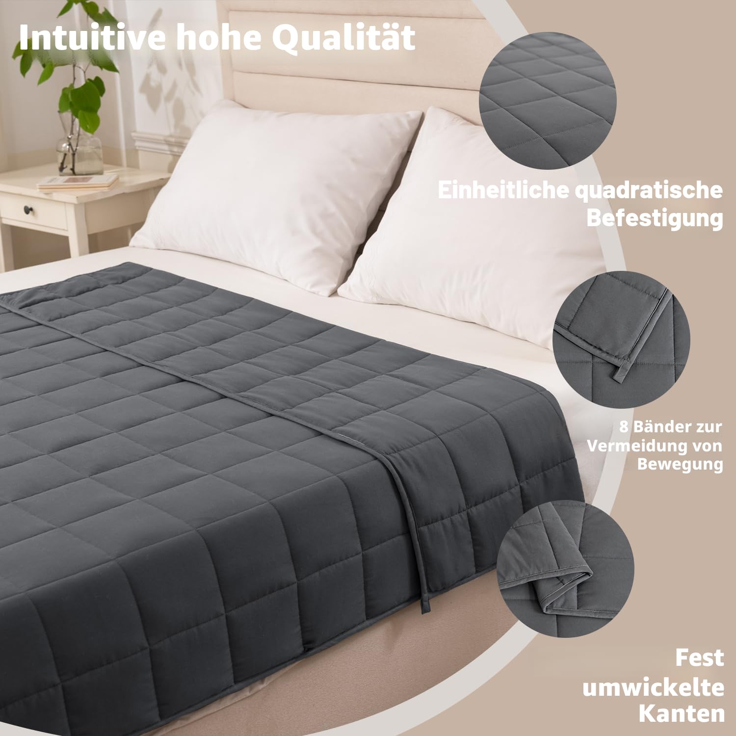 Good Nite Gewichtsdecke 8kg 150x200cm Schwere Decke Weighted Blanket Grau