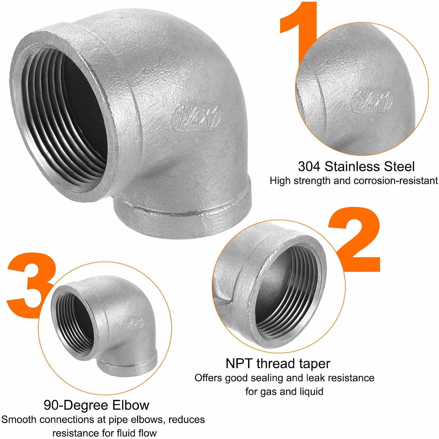 HARFINGTON 304 Stainless Steel 90 Degree Elbow Fittings NPT 1-1/4 x NPT 1 Female to Female Threaded Adapter Pipe Fitting for Connecting Water Pipe Air Hose PVC Tube Cast Coupling