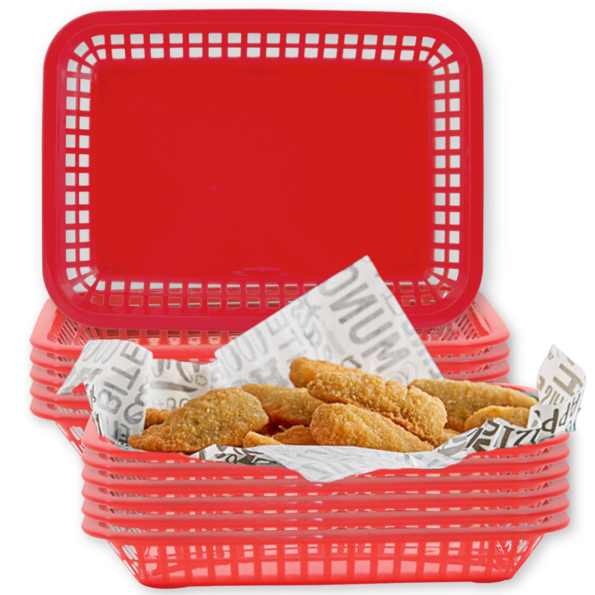 Cash and Carry Grande Basket, Red, Platter Food Basket, Durable Design, Ideal for Serving and Display, Versatile Use, Pack of 12, Vibrant Red Color by Tablecraft – Model C1077R