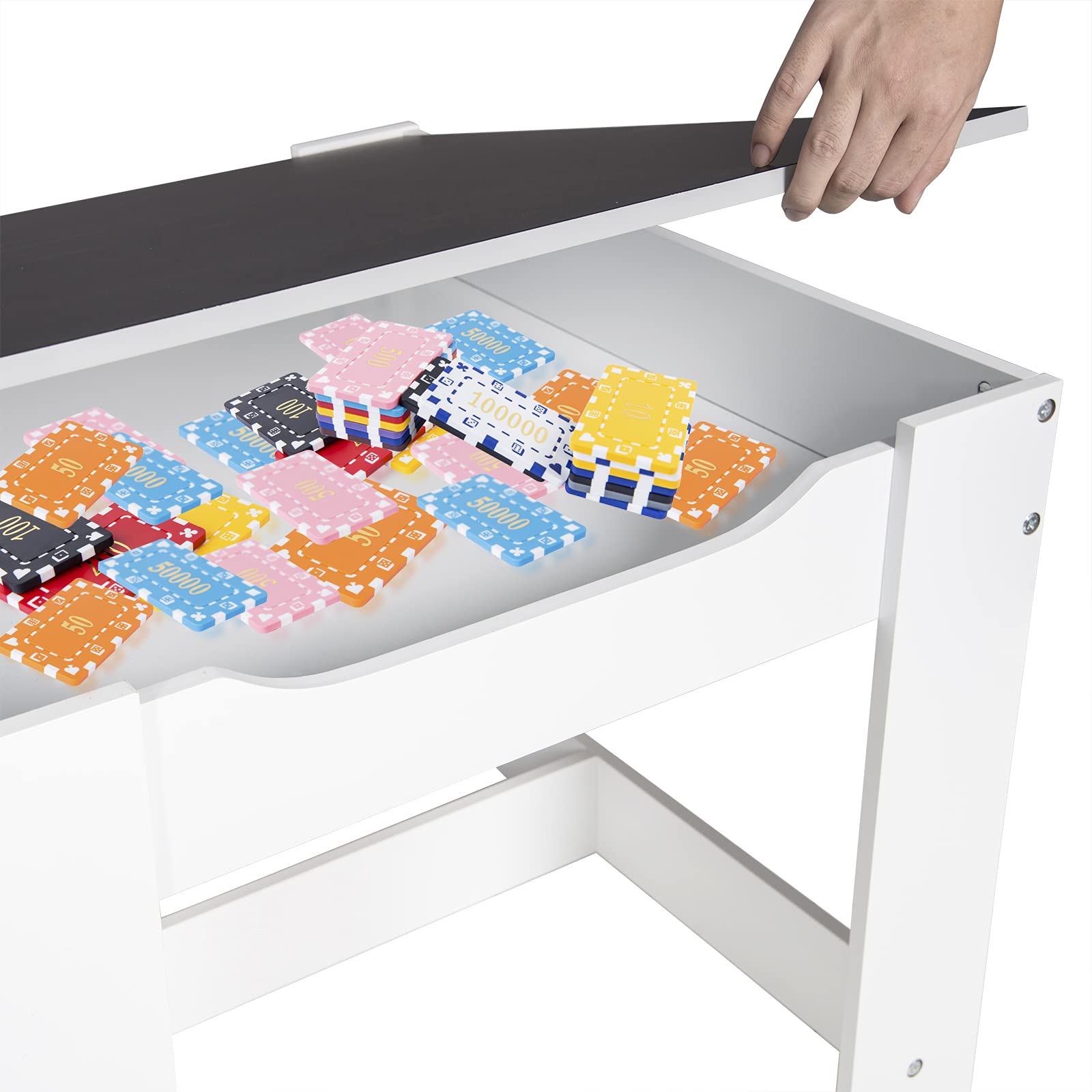EUGAD Set di Tavolo e Sedie di Prima Infanzia Quadrato con Lavagna da Giocare 3 in 1 Mobili Scrivania Versatile per Cameretta Sala Regalo Creativo per Bimbi 2-6 Anni Colore Bianco e Grigio