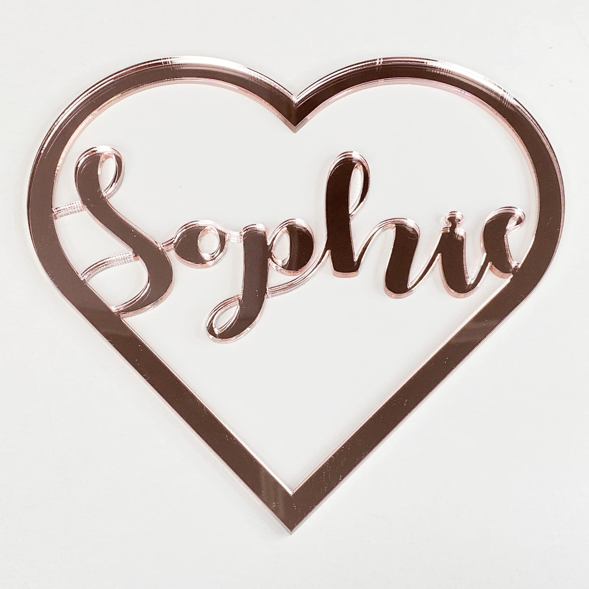 Personalised Any Name Text Wooden Colour Hoop Acrylic Mirror Floral Wedding Wreath Hanging Door Sign Wall Decoration Plaque Heart (Rose Gold Mirror, 50)