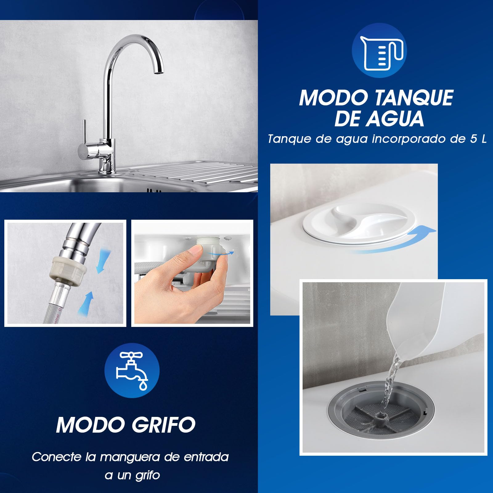 AIRMSEN Mini Lavavajillas de Sobremesa con 5+1 Programas, Depósito de 5 Litros, 2 Formas de Suministro de Agua, Control Táctil y Pantalla LED, Ideal para Cocinas Familiares, Apartamentos, Blanco — view 4