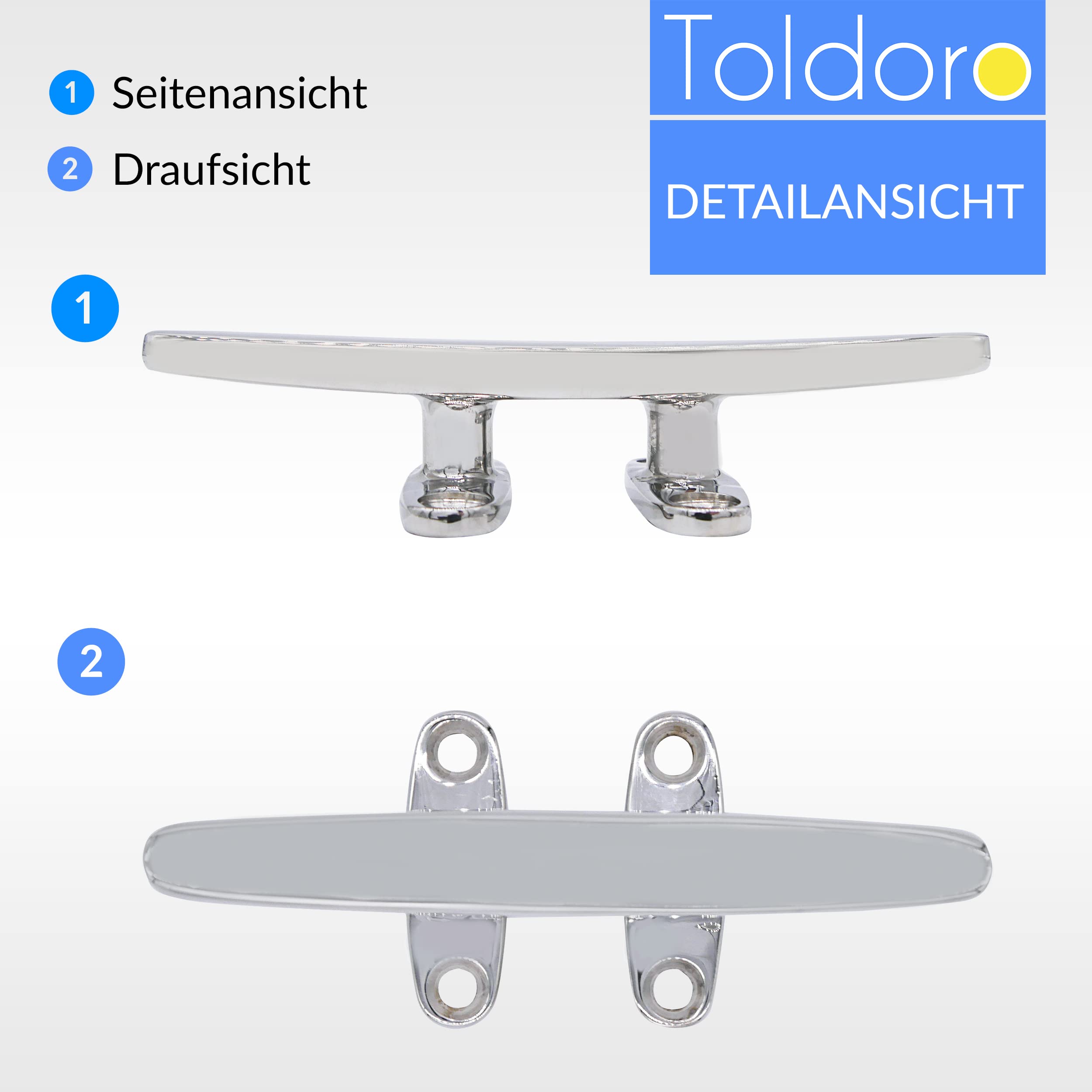 Toldoro® Klampe 150mm aus Edelstahl rostfrei V4A, 4 Bohrungen/Belegklampe, Bootsklampe mit elektropolierter Oberfläche/Festmacher für Sonnensegel oder als Boot Zubehör