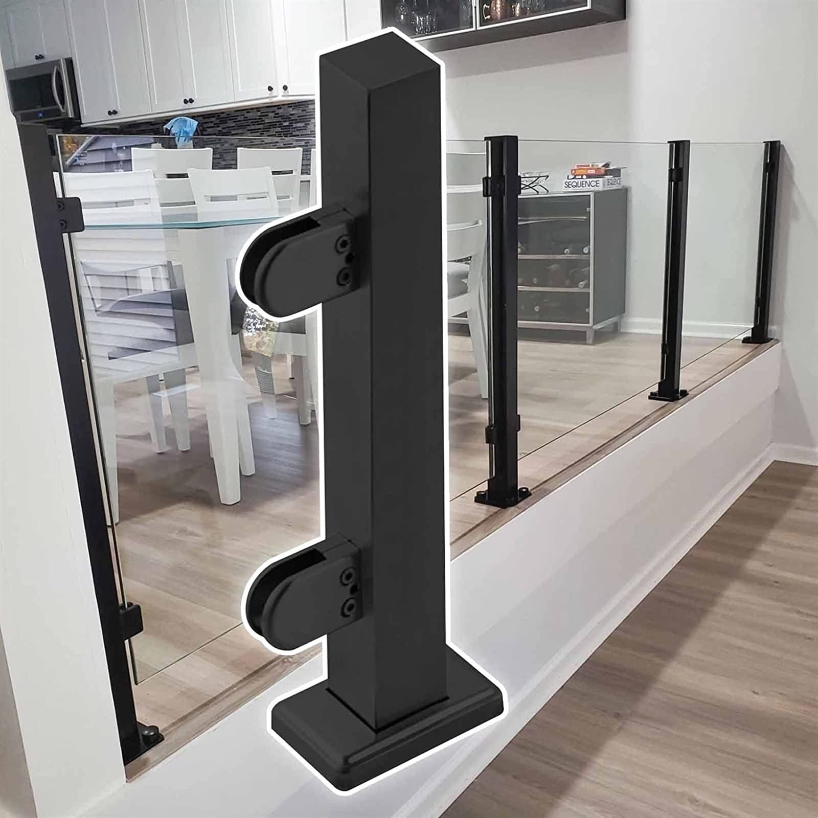 Glass Railing Post Glass Balustrade Post Black Glass Balustrade Hand Rail For Landing Stairs, Wood Concrete Floor Glass Panel Clamp With Rubber Inserts ( Color : Black-end Post , Size : 95cm/37.4" )