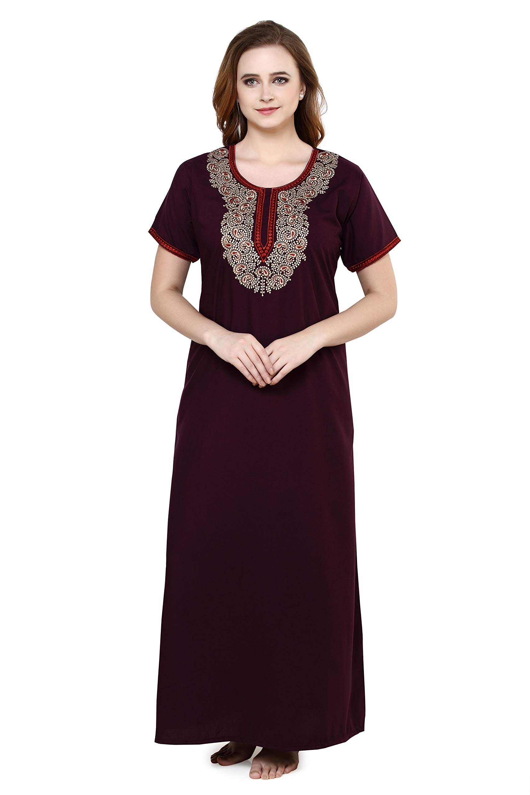 Women's Cotton Embroidered Maxi Nighty-image-21
