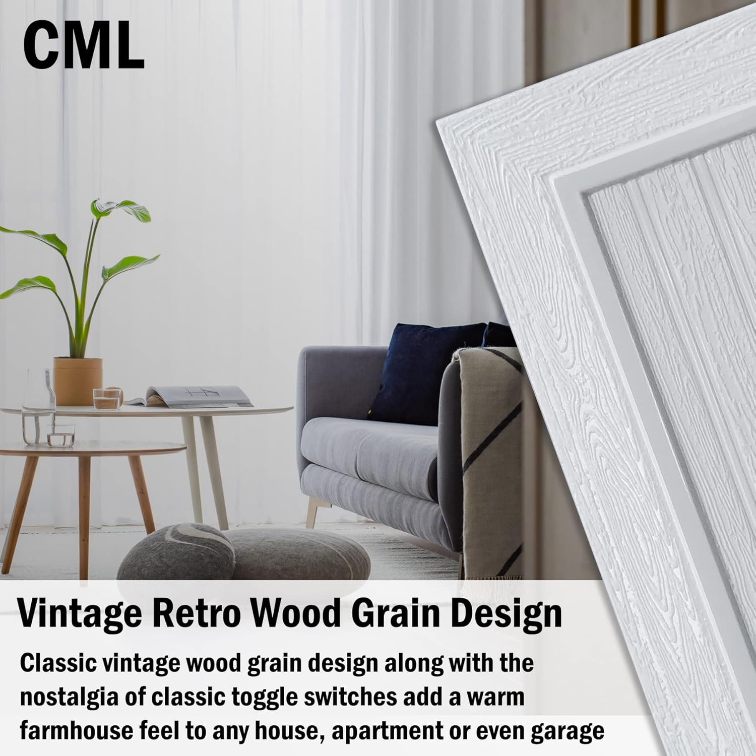 (20 Pack) CML Classic Single Duplex Beadboard Wall Plate, 1-Gang Vintage Outlet Covers, Retro Wood Grain Design White Switch Plates, Standard Size 3.15”X 4.87”, Impact Resistant