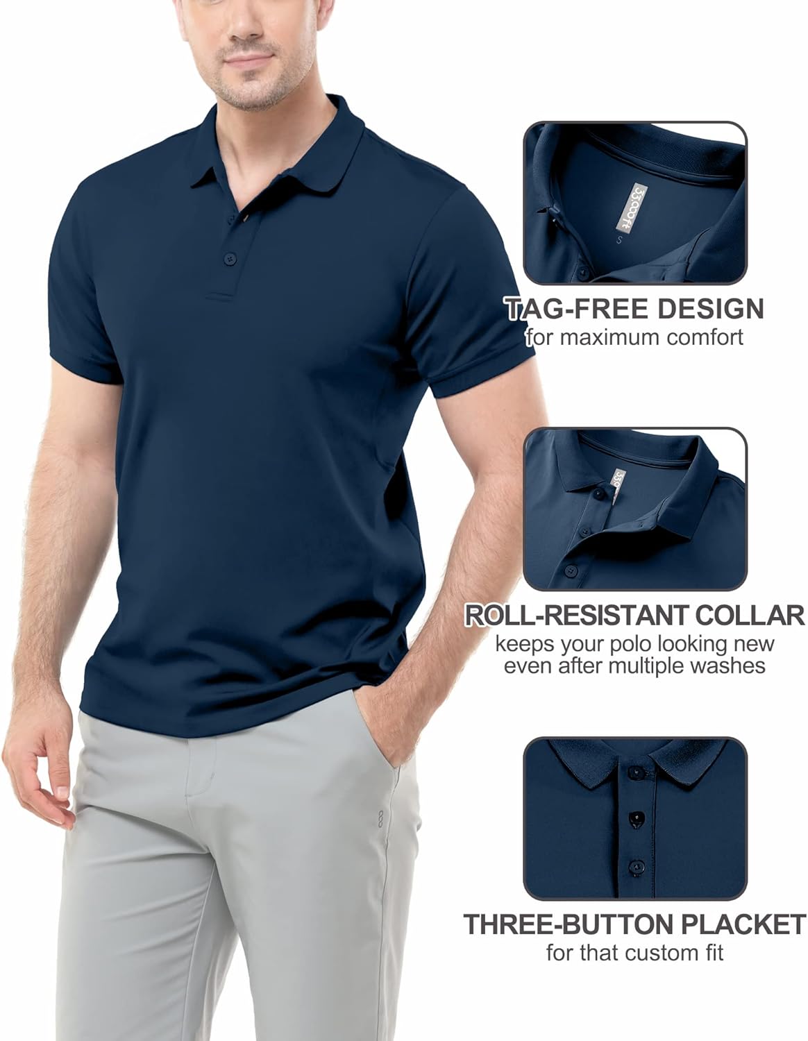33,000ft Men's Golf Polo Shirts Short Sleeve Dry Fit Casual Workout Sports Athletic Tennis Performance Collared T-Shirt