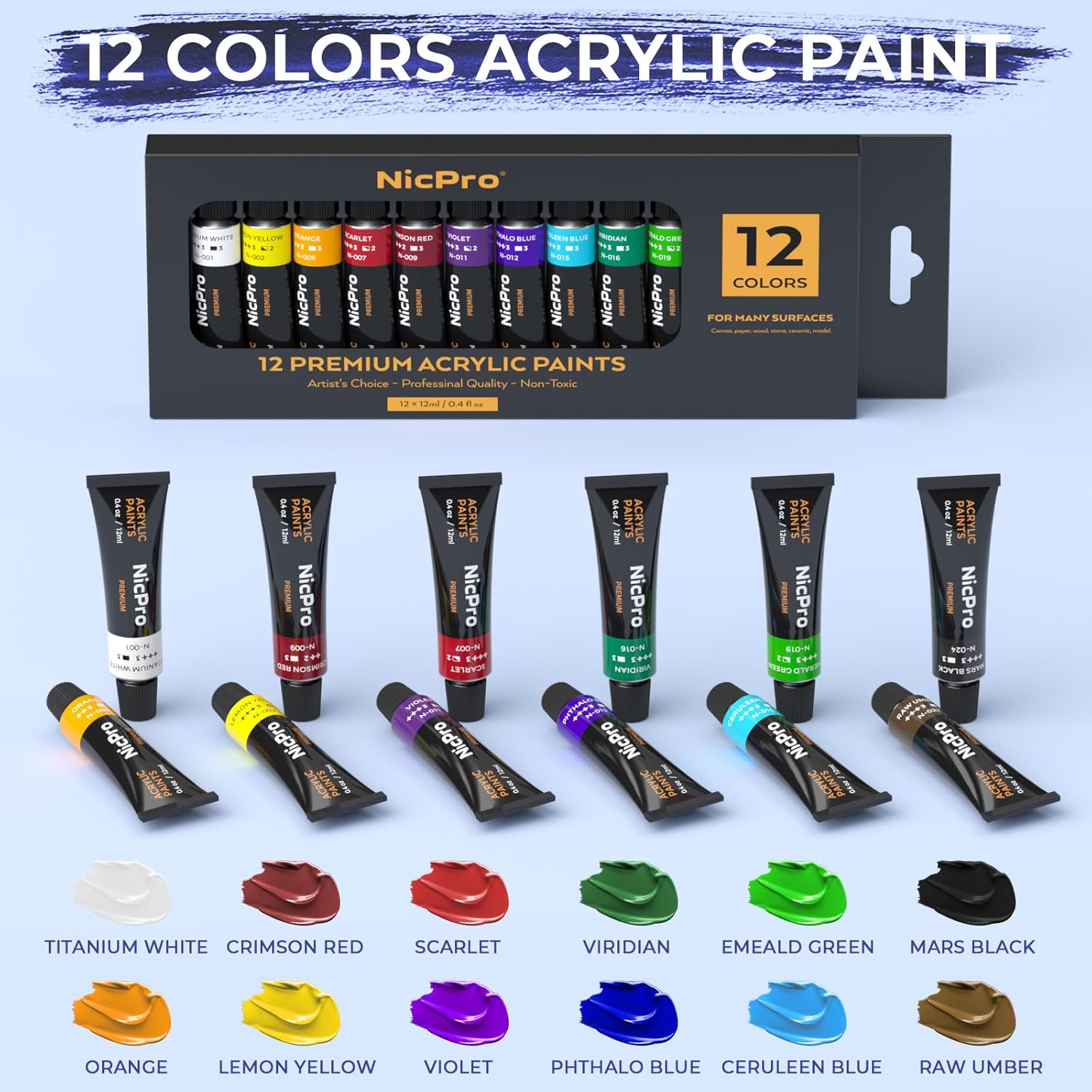 Nicpro 34PCS Kids Painting Set with Pattern Canvas, Art Painting Supplies Kit with 12 Acrylic Paints,10 Brushes,6 Canvas Panels,Table Easel,Paper Pad,Color Wheel,Palette for Beginner Students