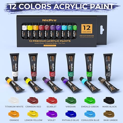 Miniatura 4 de Nicpro Juego de 34 piezas de pintura para niños con lienzo patrón, kit de suministros de pintura artística con 12 pinturas acrílicas, 10 pinceles, 6