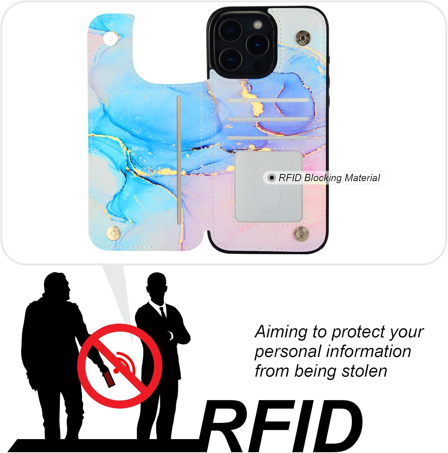 HAOPINSH for iPhone 16 Pro Max Wallet Case with Card Holder, Pink Blue Marble Pattern Back Flip Folio PU Leather Kickstand Card Slots Case for Women Girls, Double Magnetic Clasp Shockproof Cover 6.9" - Image 4