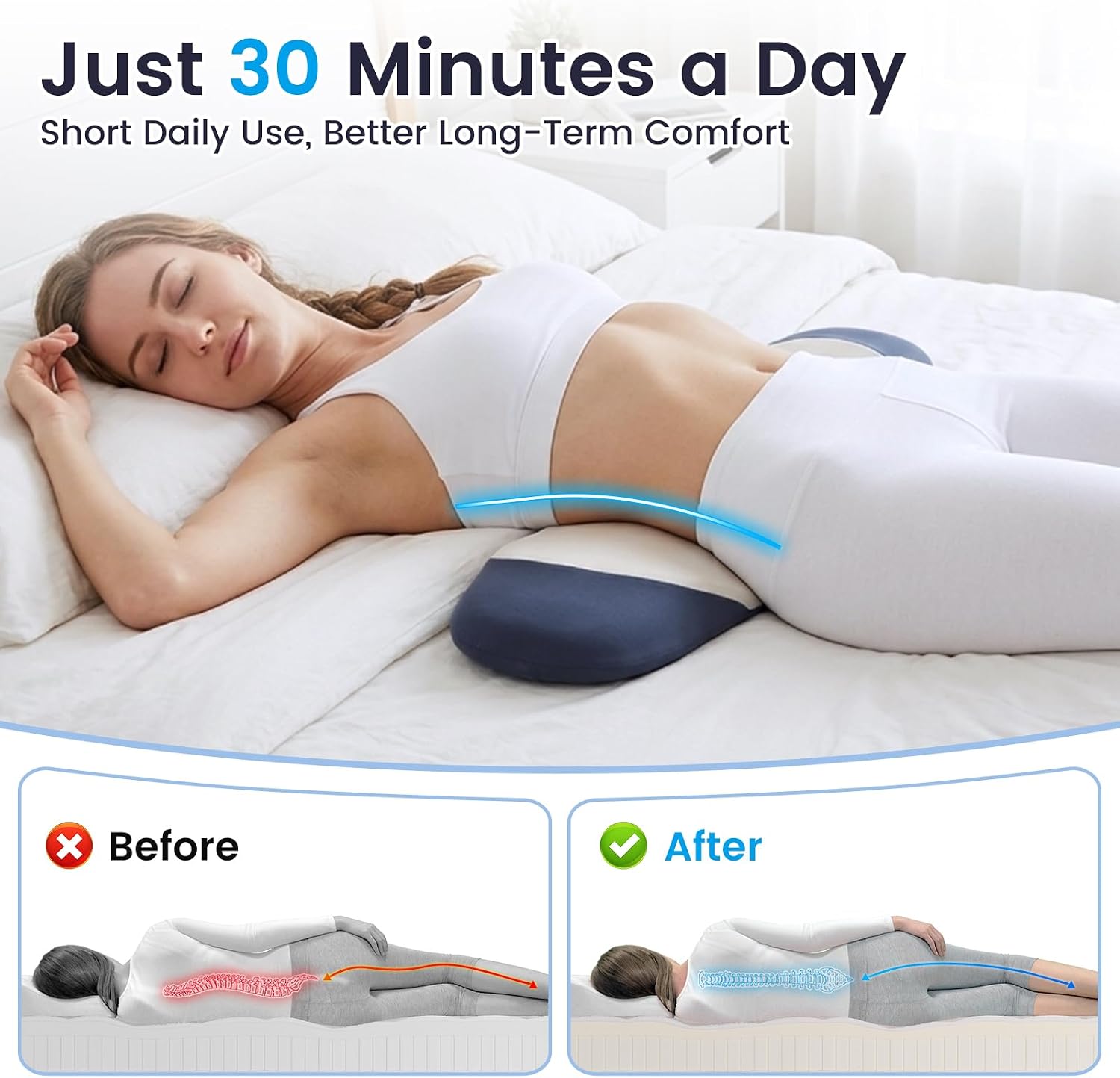 HydroAurum Lumbar Support Pillow for Bed, Double Layer Memory Foam Back Pillow for Lower Back Comfort & Support, Ideal for Office Workers, Drivers & Active Lifestyles